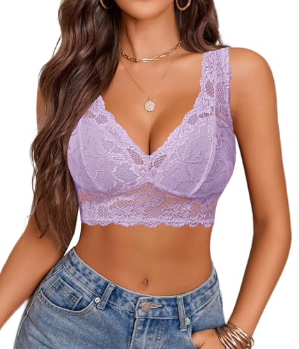 Image of Avidlove Bralettes for Women Lace Bra Non Padded Longline Bralette Deep V Triangle Sexy Everyday Lingerie Bras
