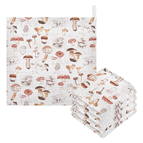 Image of Baby Washcloths Cotton Different Mushrooms Baby Muslin Washcloths Soft Baby Face Towel for Newborn Infants Baby Wipes, 11.8 X 11.8 Inch, 5 Pack