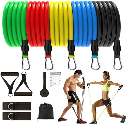 ALIOZ Resistance Bands Set for Exercise, Stretching and Workout Toning Tube Kit with Foam Handles, Door Anchor, Ankle Strap and Carry Bag for Men and Women (Resistance Band)