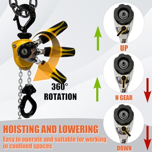 KITUYOTO Mini talha de corrente de 1/2 tonelada (599 kg) - Guincho de corrente de alavanca manual co