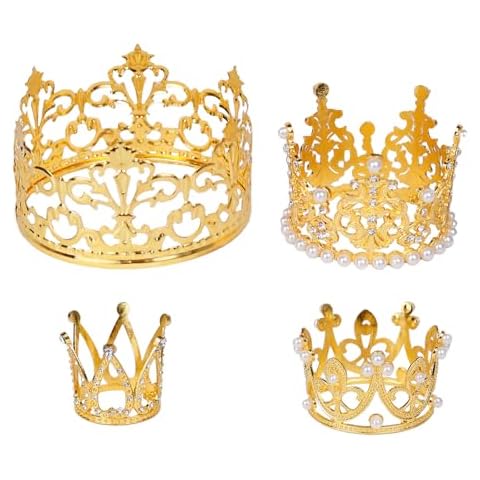 4 Pieces Crown Cake Topper Artificial Pearl Crystal Birthday Cake Topper Mini Tiara Cake Topper Crowns Vintage Wedding Cake Crown Topper for Birthday Party Wedding Baby Shower Cover
