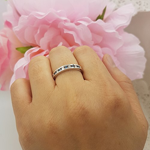 Dazzlingrock Collection 0.40 Cttw 18k Round Blue And White Diamond Anniversary Wedding Stackable Ring Band, Solid White Gold3