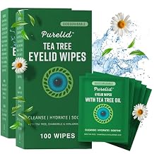 200 PCs Tea Tree Eyelid Wipes Cleaning Eye Wipes for People with Dry Eyes Gentle Eyelid Cleanser with Hyaluronic Acid, Chamomile and Aloe Individually Wrapped & Biodegradable - 2 pack