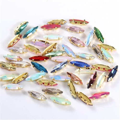 Strass en verre œil de cheval à coudre avec griffe dorée pour robe - 3