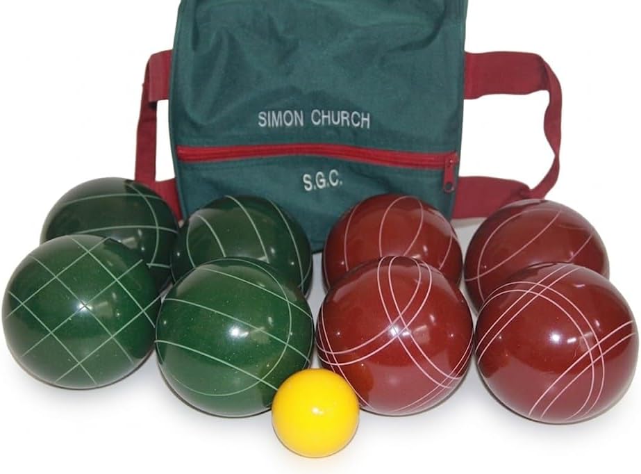 BuyBocceBalls Listing - Made in USA, Premium Quality Official Tournament Bocce Set - 110mm Dark Green and Dark Red Balls, Nylon Engraved Green Bag, 998 Grams (2 lbs. 3.2 oz.)