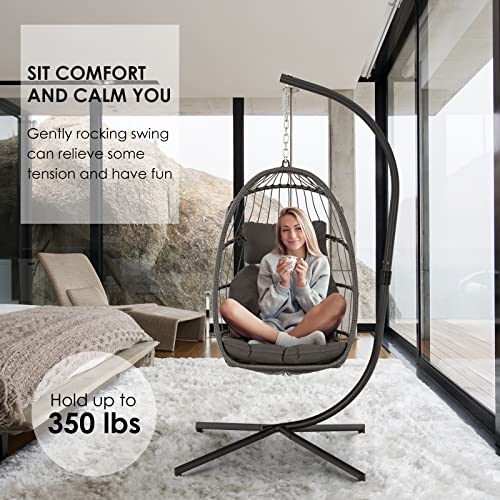 Brafab QH-20191202 Swing Egg Chair, Hammock, Hanging Chair, Aluminum Frame And Uv Resistant Cushion With Steel Stand, Indoor Outdoor Patio Porch Lounge Bedroom Hand Made Wicker Rattan thumb #2