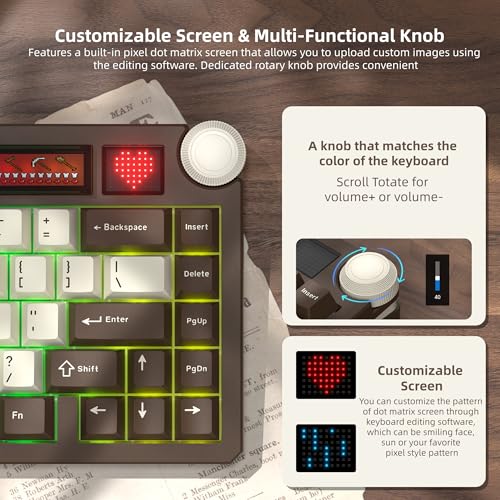 Image of Womier 75% Wireless Mechanical Keyboard with Screen and Knob Keyboard | Retro Creamy Bluetooth Gaming Keyboard Custom Clear Light Box,RGB /Hot Swap /PBT Keycap,VIA Programmable for Mac /PC,K80 Brown