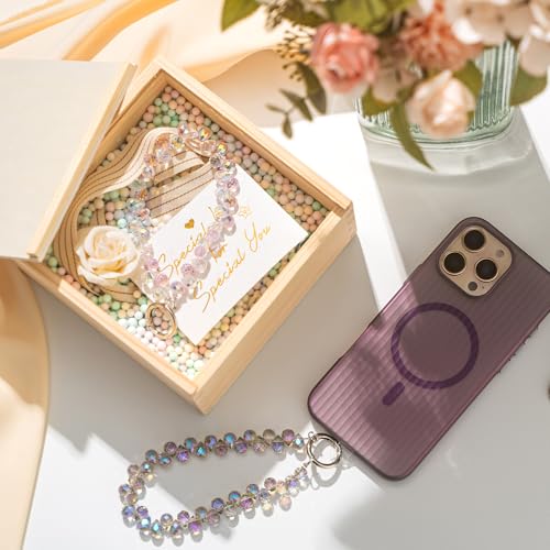 MORSUNBELA Handykette Perlen Kurz Glitzer Handgelenk Handykette Rosa Handy Handschlaufe Handyband