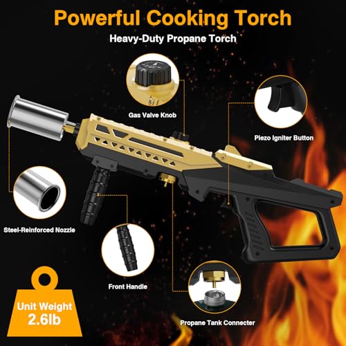 Image of Sondiko Powerful Propane Torch Gun, Big Flamethrower, Gold & Black