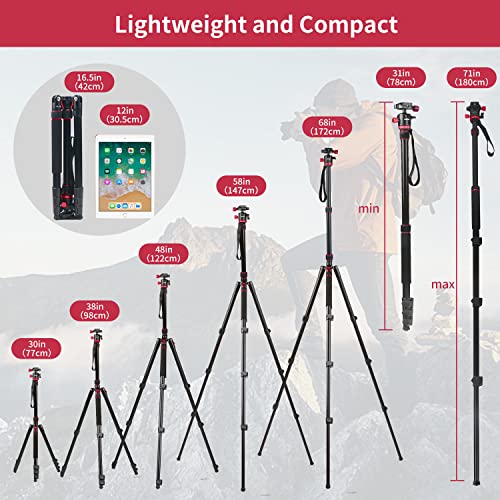 2022 New Camera Tripod, Aluminum Travel Tripod for Camera, DSLR Camema Tripod, Compact Professional Camera Tripod Monopod with 360 Panorama Ball Head, 1/4 QR Plate, Carry Bag