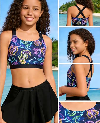 Image of Girls 2 Piece Tankini Swimsuit Summer Boyshort Bathing Suit with Beach Skirt Swimwear 5-16 Years