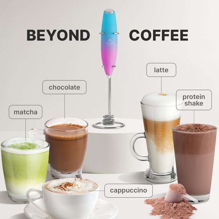 Image of Zulay Powerful Milk Frother for Coffee with Upgraded Titanium Motor - Handheld Electric Whisk, Milk Foamer, Mini Mixer & Coffee Blender for Frappe, Latte, Matcha, No Stand - Teal Pink Fade