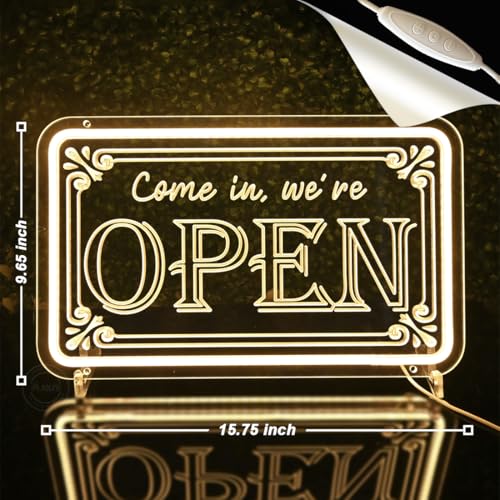 Image of Planzo Open Neon Sign LED Light Business Restaurant Shop Bar Wall Decor USB | Open Advertisement Board, Cafe Beauty Salon Office Spa Hotel Club Wall Sign Decor, Window Display, 15.75 inchx9.65 inch Indoor