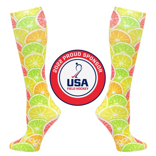 Hocsocx Medium Field/Ice Hockey - Soccer/Ski/Horseback Riding Shin (Rash) Guard Under Socks, Built-In Moisture-Wicking Lining | Citrus Slice #TOP3