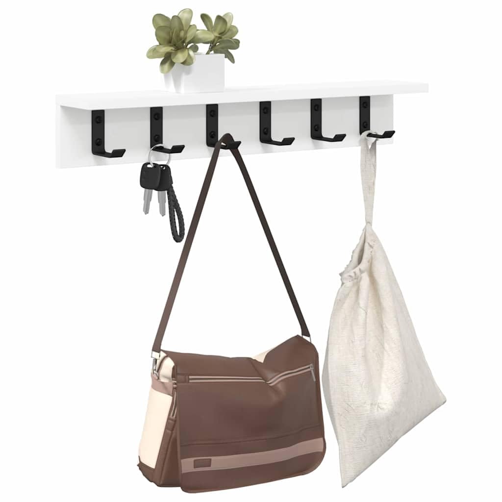 Hothingwell Porte-Manteau Mural Blanc 60 cm, Bois d'ingénierie, Design Moderne avec Crochets et étagères pour Manteaux, Chapeaux et Sacs, Rangement Mural Gain de Place pour Couloir, Facile