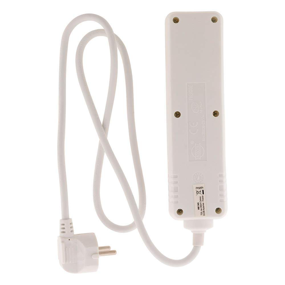 Zenitech - Listwa Zasilająca 3-Gniazdowa 16A z Wyłącznikiem - Biała - Kabel 1 m HO5VV-F 3G1 mm² - Kompaktowy Przedłużacz - Certyfikat NF - Bezpieczne Przechowywanie