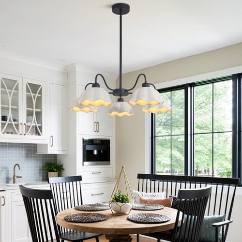 Image of Black Vintage Chandelier Fixture 5-Light Semi Flush Mount Ceiling Light Mid Century Ceramic Sputnik Chandelier Contemporary Pendant Light for Living Room Bedroom