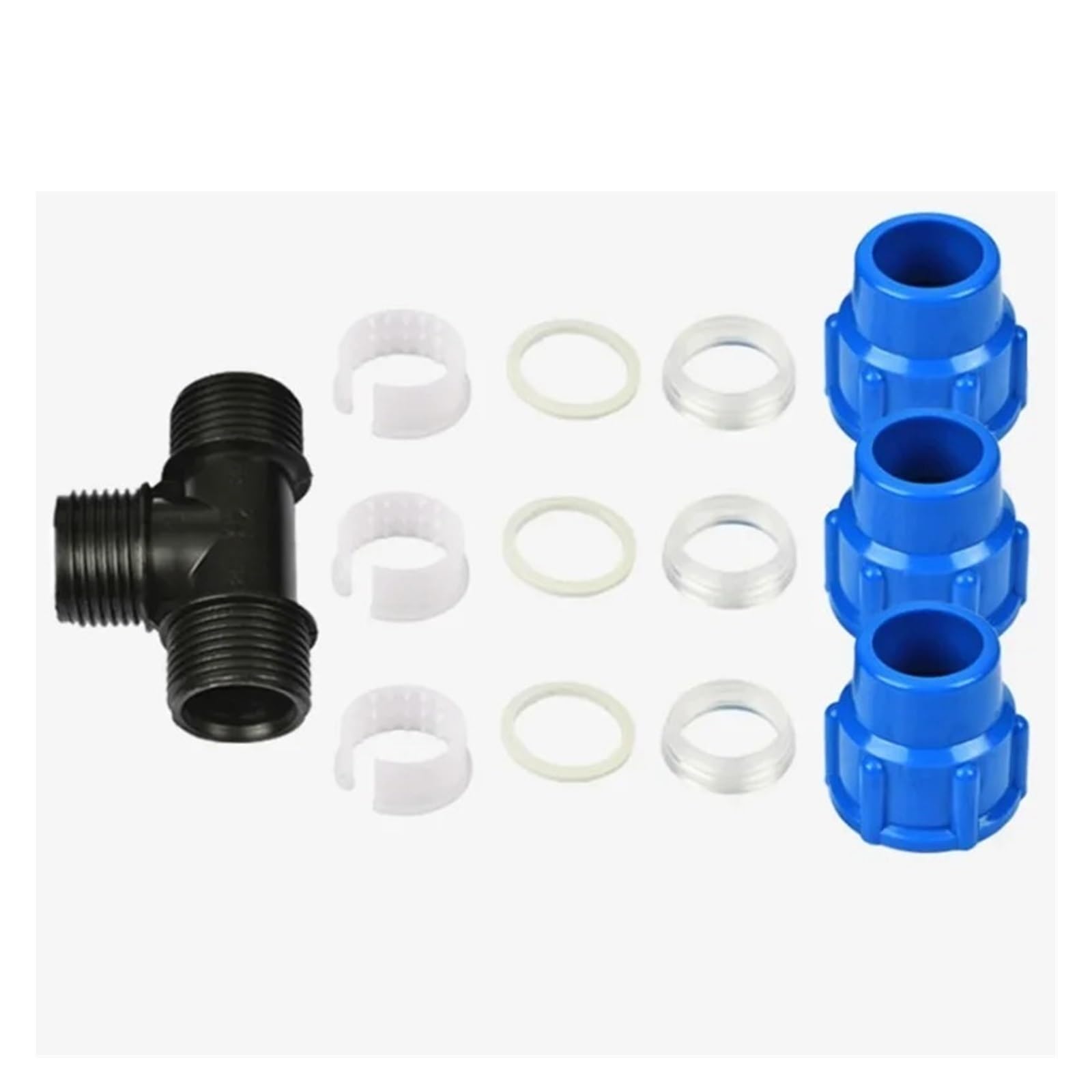 Accesorios de tubería de PE, accesorios de tubería de grifo de unión rápida de tres vías, conector de tubo de plástico de 16/20/25/32/40/50/63mm, riego de agua del grifo(Blue,63MM_METRIC)