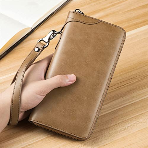 Men's Long Vintage Purse Zipper Money Clip Leather Clip Card Bag Card D-20 * 2.5 * 10cm3