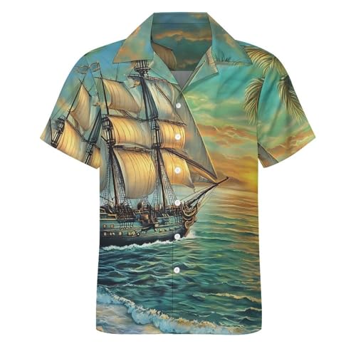 Boat Mens Short Sleeve Guayabera Shirts Button Down Cuban Collared Shirt Beach Top4