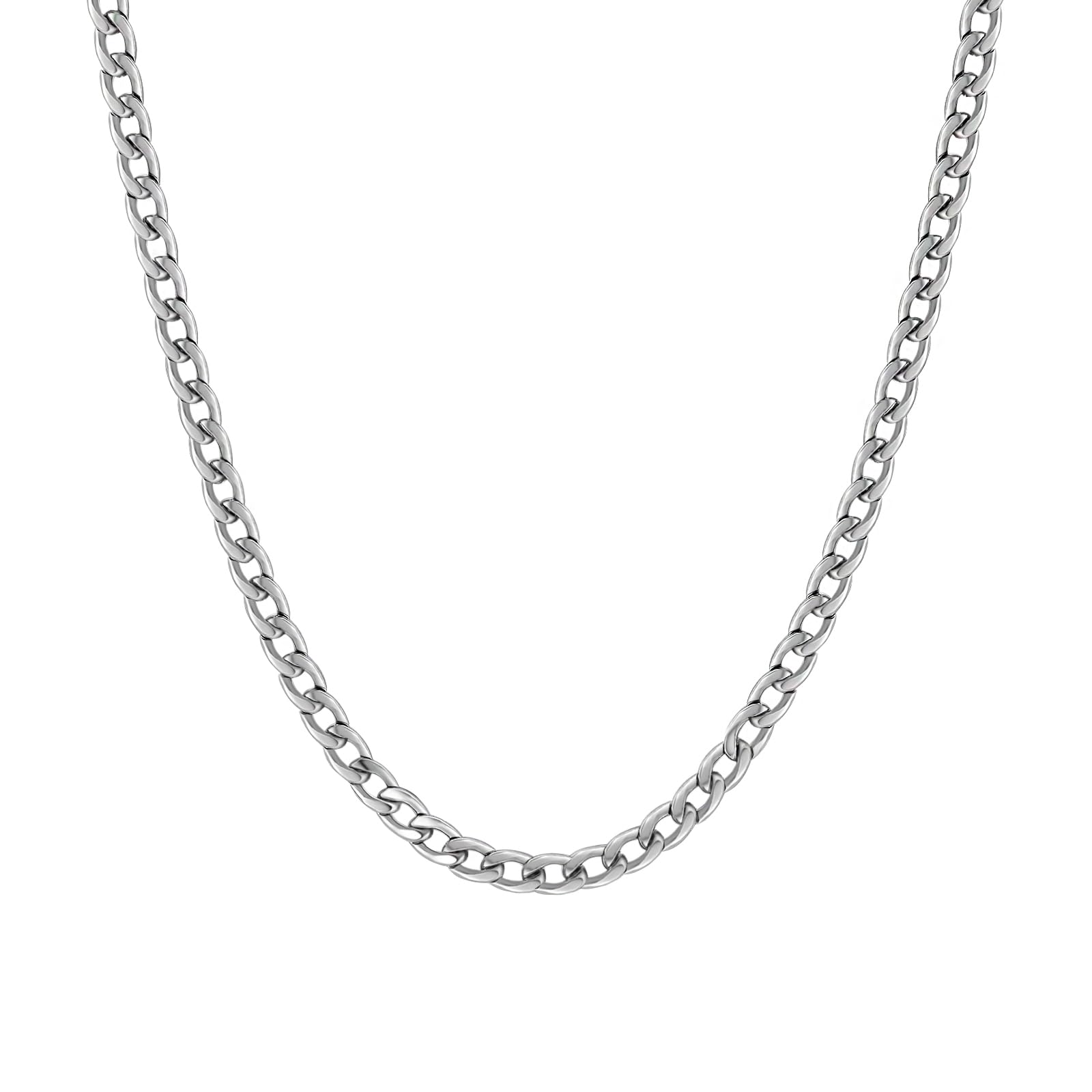 Silver Chain for Men Stainless Steel Men's Necklaces Chain Cool Diamond Cut Cuban Link Chain for Men Hip-Hop Jewelry 4mm/6mm 17/18/20/22/24/26 Inches