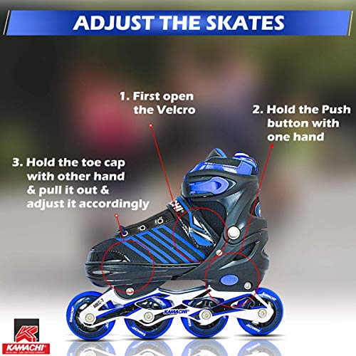 Image of KAMACHI K-1006 Adjustable Aluminium Body Inline Skates (Blue, Medium)