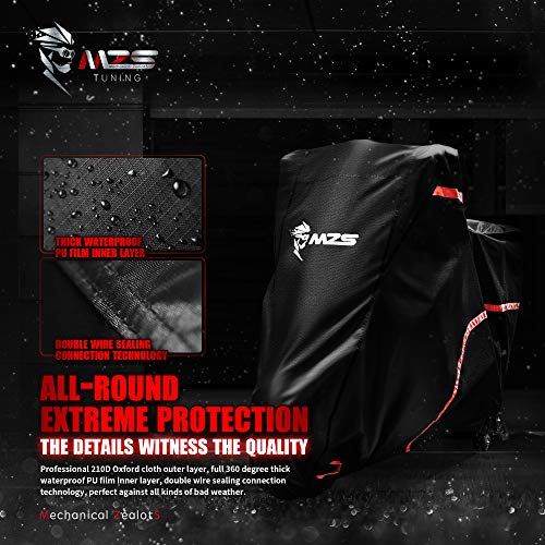 Image of MZS Motorcycle Cover - All Season Weather Outdoor Waterproof Protection fits up to 96 inch XL Compatible Sport Bikes Cruiser - Tear Scratch Wind Proof Sunblock Vents Night Reflective Buckle