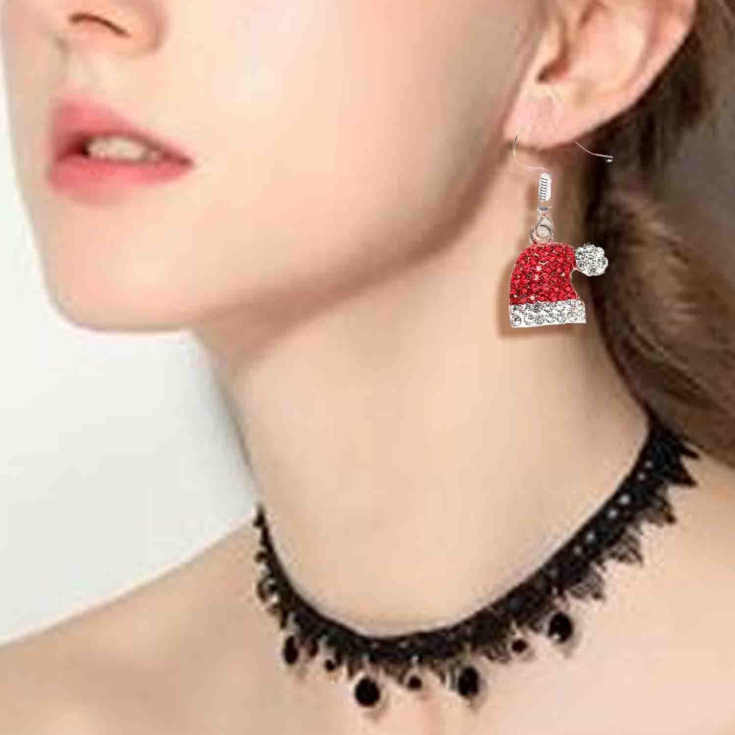 Red Crystal Christmas Hat Drop Earrings Enamel Rhinestone Holiday Party Dangle Earrings Fashion Costume Jewelry Women - Image 2