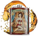 Tattooed Lady 8 Oz Stainless Steel Hip Flask for Liquor - Comes in a Gift Box - Leakproof Design - E