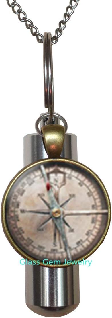 glasso0gemo0jewelry Charming Compass URN,Antique Compass,Antique Nautical compass,compass URN,compass Cremation URN Necklace,NOT REAL COMPASS，Q0214