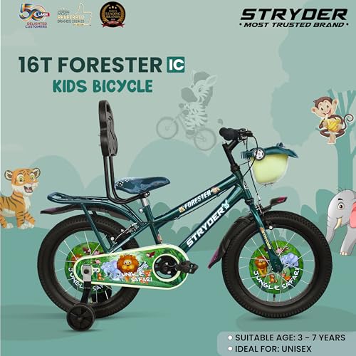 Image of Stryder Forester IC 16-Inch BMX Cycle for Kids | 10-Inch Steel Frame | C Brakes | Rigid Suspension | Durable Nylon Tyres | Suitable for Ages 3-7 Years | Forest Green