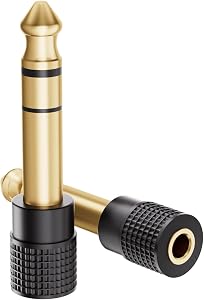 6.35mm 1/4 Male to 3.5mm 1/8 Female Audio Adapter, Gold-Plated TRS Stereo Jack, Solid Brass Housing, for Headphones, Guitar, Mixer, Amp, Keyboard, 2 Pack6.35mm to 3.5mm Adapter,2 Pack