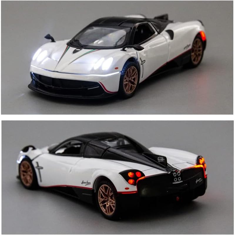 Image of Kids Model 1:24 Hayura Die Cast Metal Car Pull Back Action Opening Doors with Realistic Engine Sound Lights Toy Car Gift for Boys - White