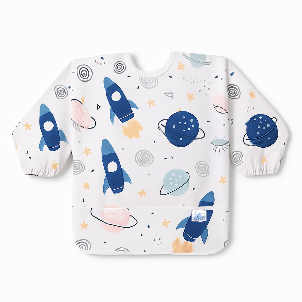 Chic Buddy Full Sleeve Baby Bibs for 6 to 12 Months – Waterproof Feeding Apron for Babies 6 Months to 2 Years – Easy Clean Bib for Toddlers Boys & Girls – Soft & Durable