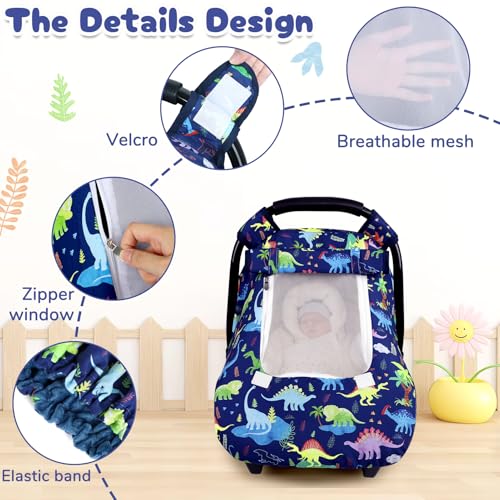 Image of Baby Car Seat Cover, Windproof Carseat Cover for Infant Boys, Infant Breathable Carseat Canopy, Compatible with Most Baby Car Seat, Dinosaur