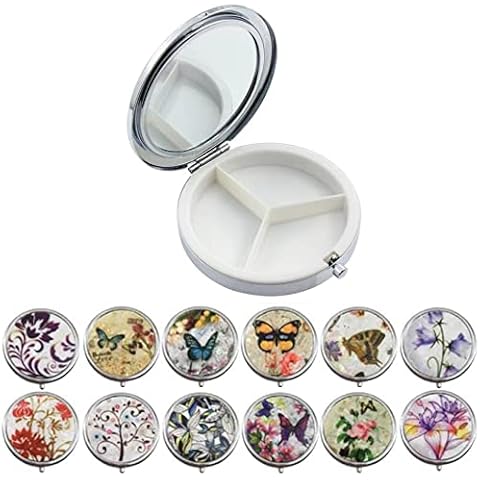 2-Pack Pill Box, Portable Soothers & Teethers Soother Pods Pill Pot Small Pill Box Round Metal Pill Box Pill Box Organiser Vitamin Storage Box (Pattern Random) Cover