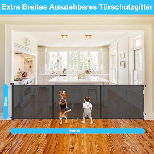 Treppenschutzgitter Ausziehbares Extrabreit Türschutzgitter für Babys, Babygitter & Hundegitter,Ausziehbar bis zu 300 cm Breite, Türschutzgitter für Treppe Türen Korridore Freien