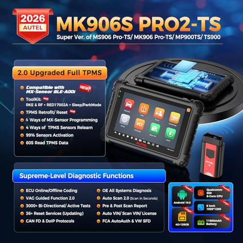 Image of Autel Scanner MaxiCOM MK906S PRO2-TS TPMS Programming Tool, ECU Coding, 2026 Multilingual of MS906 PRO2-TS, V2.0 of MS906 PRO-TS MK906 PRO-TS MP900TS MS906MAX, 3K+ Bidirectional, 40+ Reset, CANFD DoIP