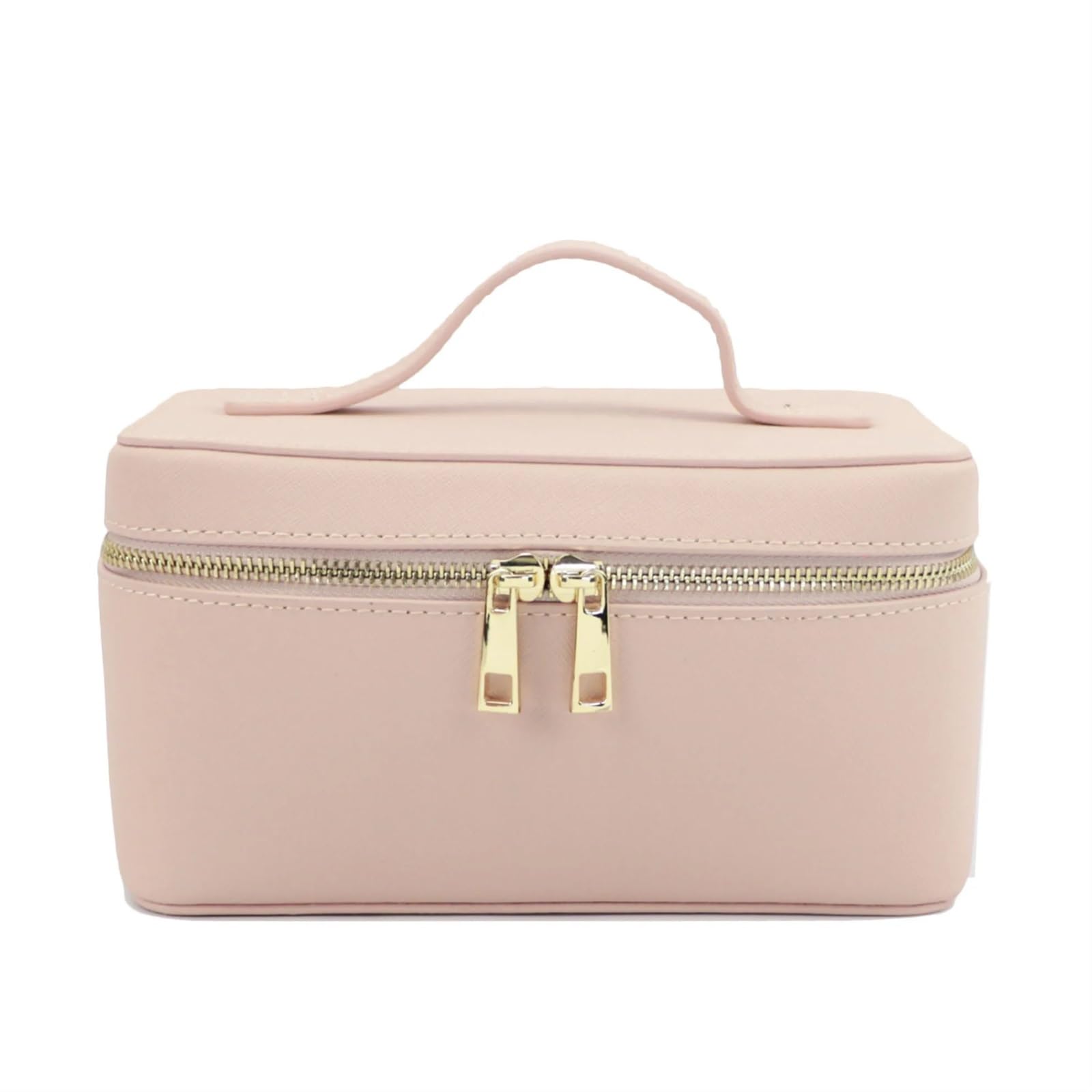 Beauty Case Borsa da toilette viaggio in pelle spaccata donna trucco portatile appendere Organizer Box Kit cosmetica for le donne(Pink)