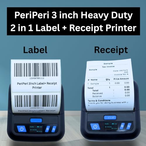 Image of PeriPeri 3Inch Heavy Duty USB+Bluetooth Label + Receipt 2in1 Thermal Printer, Inkless Portable Printer for Print Labels Receipt Bill Compatible with iOS, Android, Windows & Mac (1 Year Warranty)