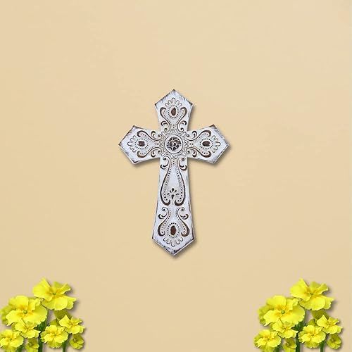 Miniatura 3 de Comfy Hour Faith and Hope Collection - Cruz de pared de tótem clásico blanco, estilo antiguo