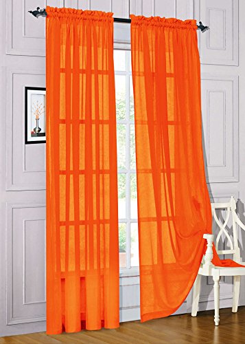 Gorgeous home 1pc bright orange solid soft voile sheer window cur…