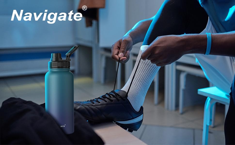 Navigate 32 oz Insulated Stainless Steel Sports Water Bottle with Spout & Handle Lids,Wide Mouth Water Jug with Double Walled Leak Proof Keep Cold for 24 Hrs Hot for 12 Hrs, Blue Gradient