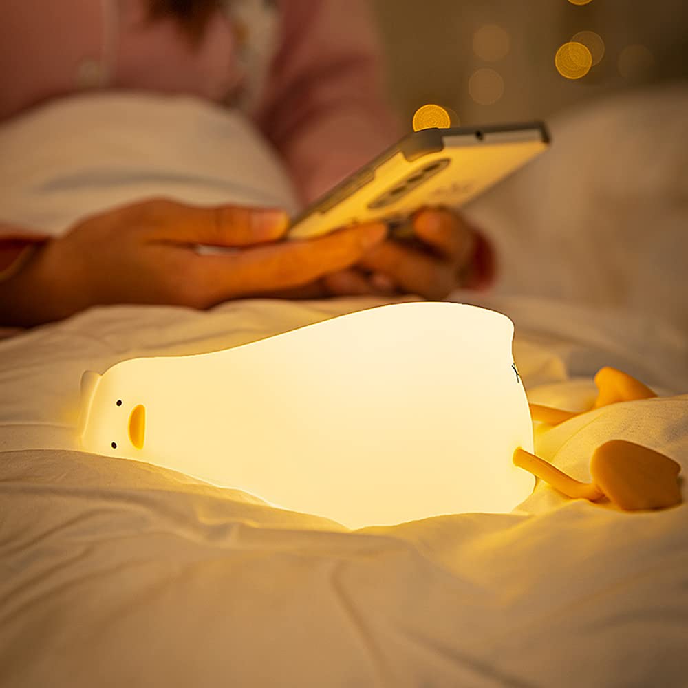Liqmin Duck Night Light - LED Cute Lamp Lying Flat Squishy Adjustable Dimmable With Timer Function Rechargeable Bedside