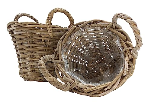 Spetebo Weide Pflanzkorb 2er Set Shabby Grau - 20 cm/mini - Holz Blumenkorb mit Henkel - Rattan Blumentopf foliert Natur Garten Deko klassisch Spetebo Weide Pflanzkorb 2er Set Shabby Grau - 20 cm/mini - Holz Blumenkorb mit Henkel - Rattan Blumentopf foliert Natur Garten Deko klassisch