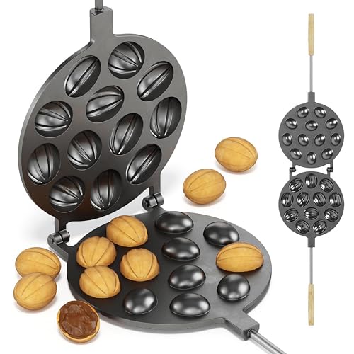 BIOL Heavy Oreshki Mold Oven Cookies Maker Oreshnitsa 12 Nuts Oreshki with Non-Stick Coating - Cookie Mold Oreshek Cake - Nut Cookie Shaped Molds - Metal Mold Form Nuts for Sweet Russian