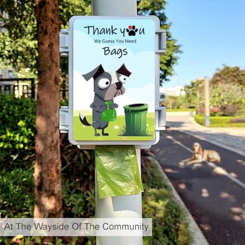 Image of Dog Poop Bag Dispenser Wall Mounted Waterproof Outdoor Pet Waste Bags Dispenser Station with Cute Doggie Poo Images Post, Pole, Fence Mountable fits Home, Porch, Patio, Yard（colored,only dispenser)