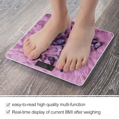 Báscula digital para baño con fondo púrpura y mariposas miniatura 5