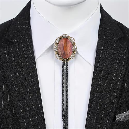 Image of Jeilwiy Bolo Tie for Men Real Stone Westwern Cowboy Ties Silver Bolos Women Leather Necktie Gift for Birthday Christmas