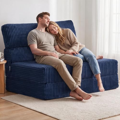 Image of Folding Sofa Bed Convertible 4 in 1 Sleeper Chair Blue Full XL